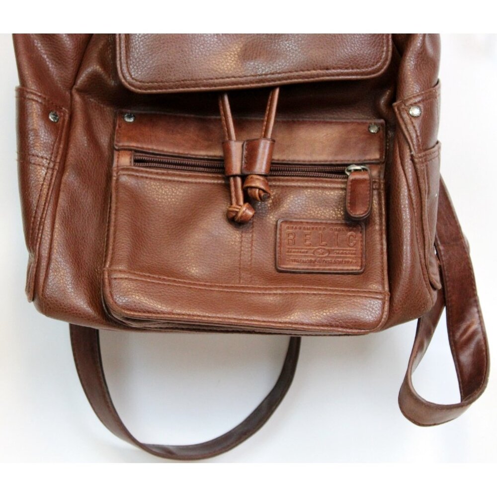 Fossil Brown Leather Mini Backpack Drawstring Adj… - image 3